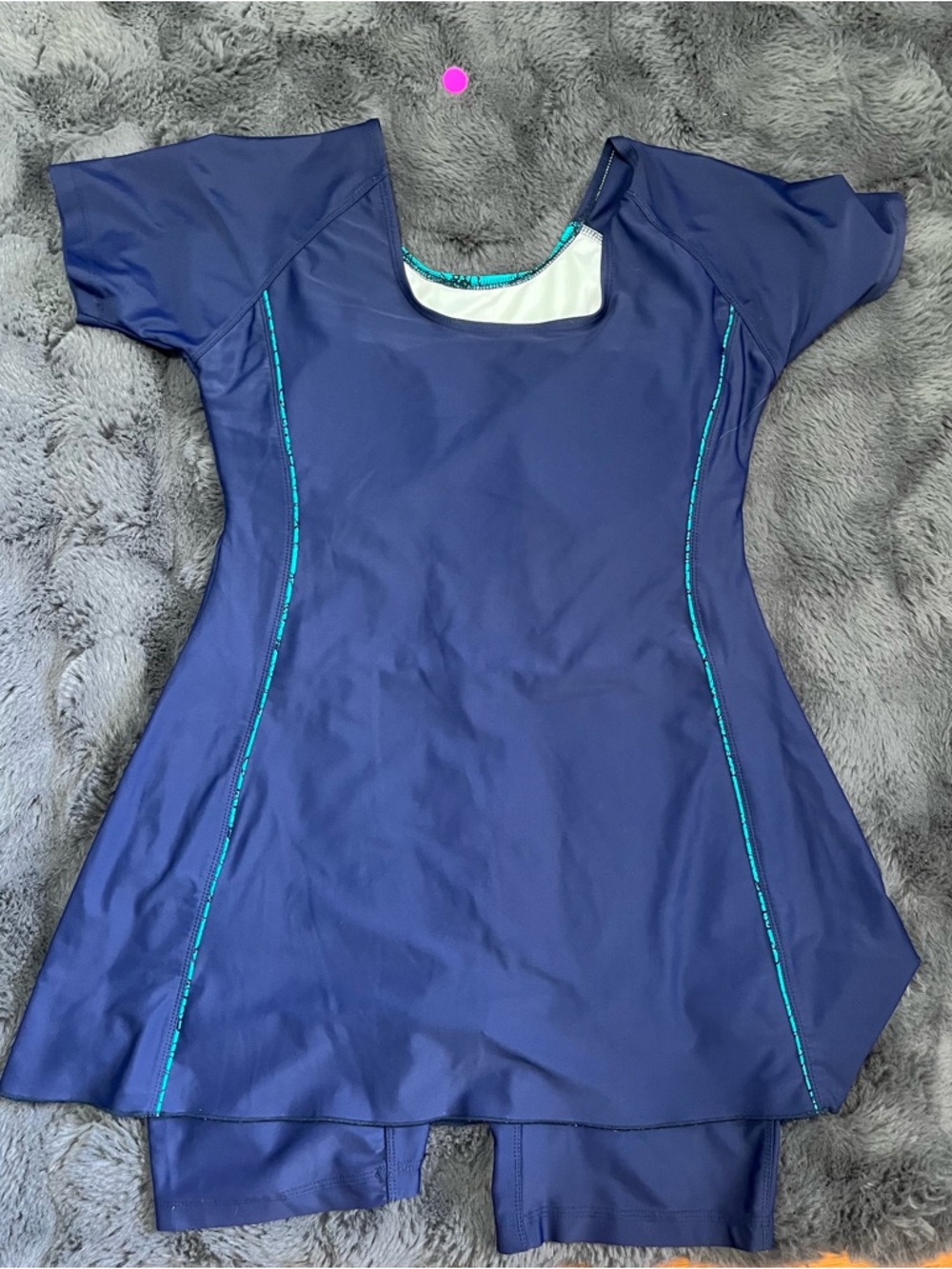 Black Panther Navy Frock Style One-Piece Swimsuit with Teal Lace Panel XXL - Picture 2 of 8